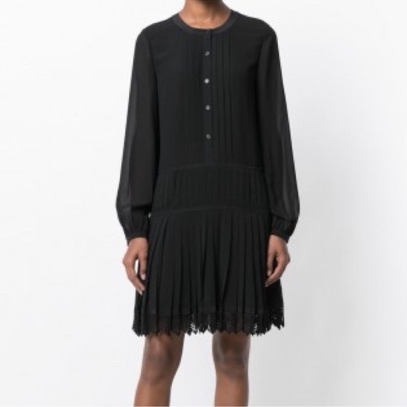 Tory Burch Sydney Pleated Black Shirt Dress - Picture 2 of 11
